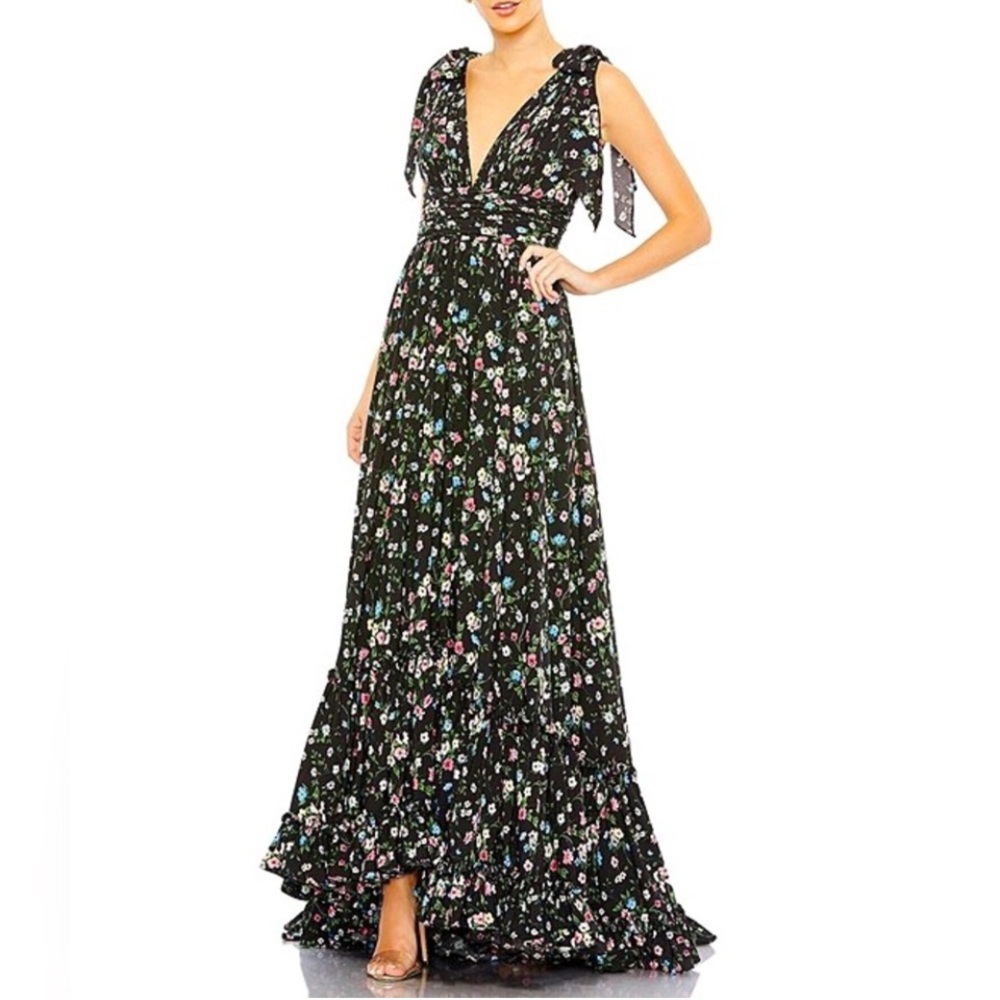 Mac Duggal Black Floral Maxi Dress